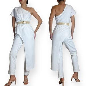 NWT Adrianna Papell Asymetrical Crepe Jumpsuit in Ivory Size 2